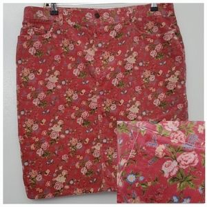 Jones New York Sport Pink Floral Corduroy Skirt Sz 16